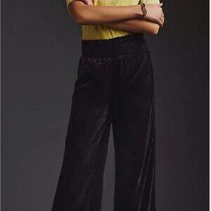 Maeve Anthropologie Velvet Wide Leg Pants Women's Black Petite Medium Party Boho